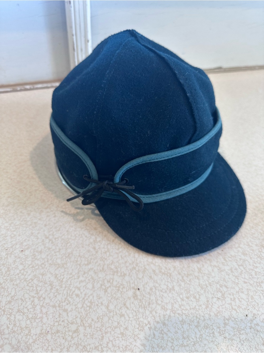 Stormy Kromer, Dark Teal Wool Hat with Piping. Size 6 5/8